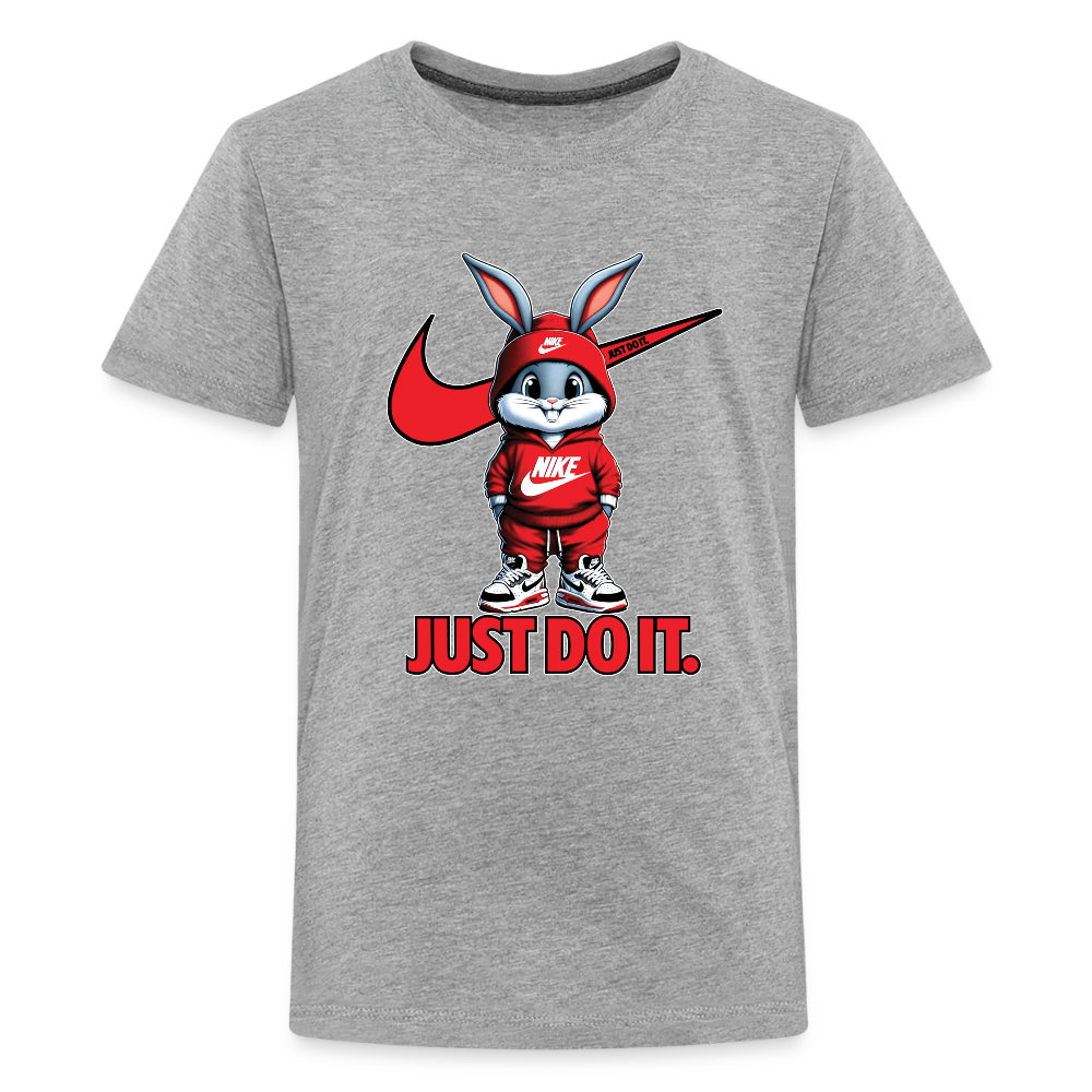 Just Do It Bunny Kids T-Shirt – Playful Nike-Inspired Graphic Tee - heather gray