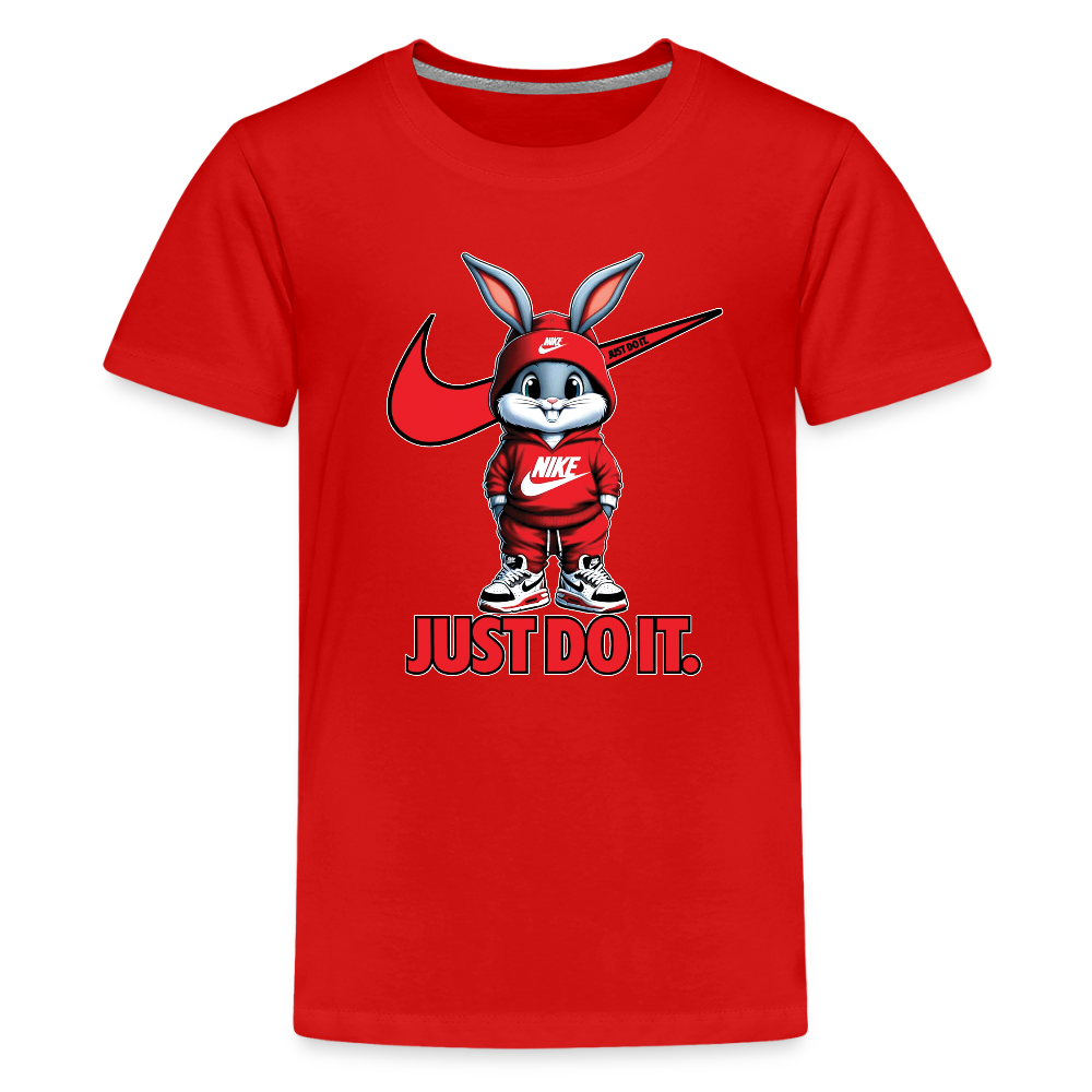 Just Do It Bunny Kids T-Shirt – Playful Nike-Inspired Graphic Tee - red
